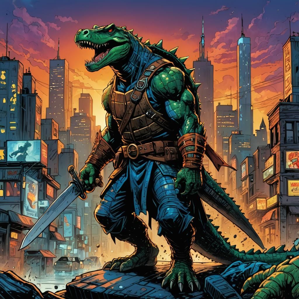 Mutant Ninja Crocodile Pirate in Comic Book Style