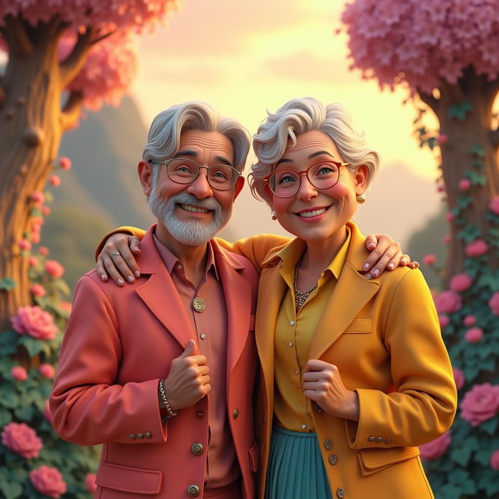 Cartoon Couples in a Fantastical Landscape as Digital Art