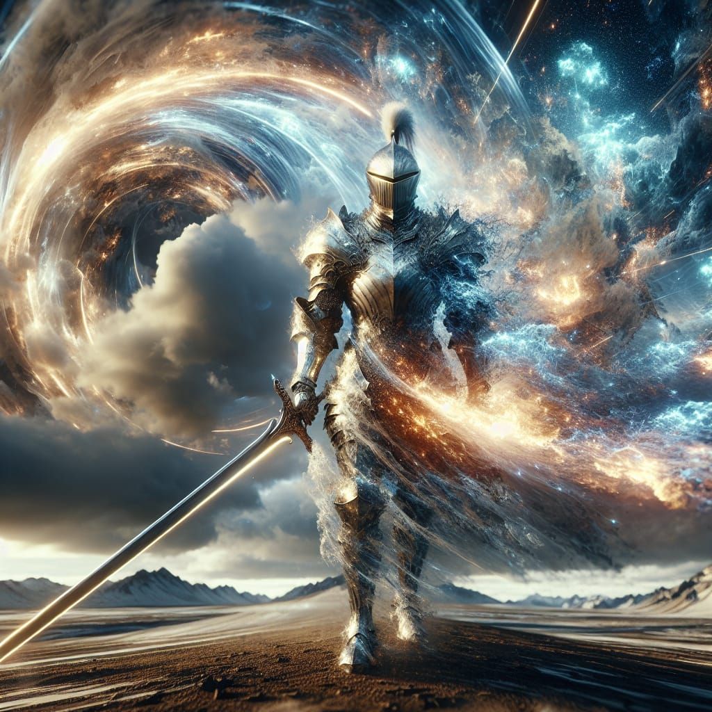 Knight in Glowing Armor Reflects Bioluminescent Storm
