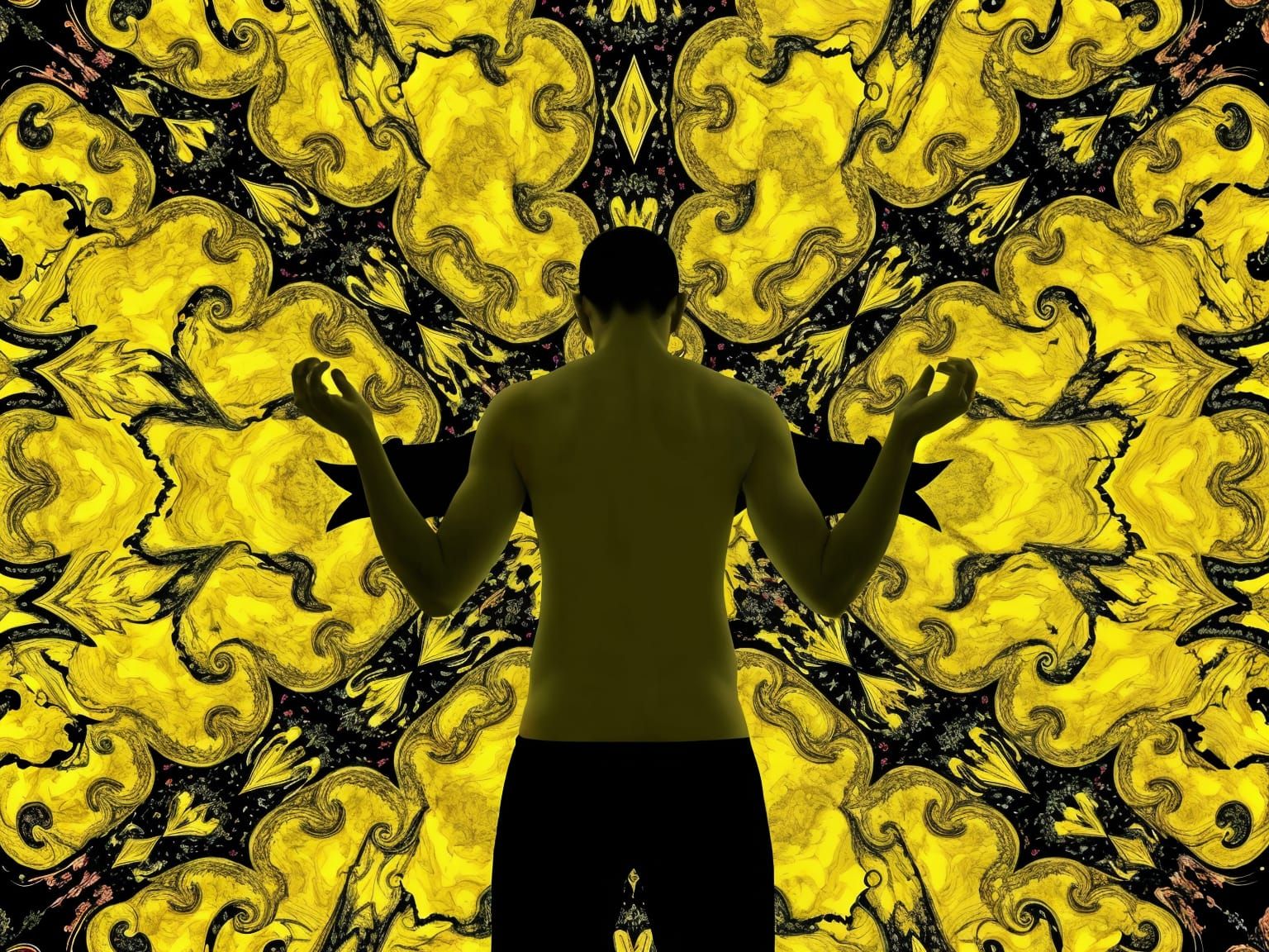 Powerful Yellow and Black Fractal Image with Ramrod