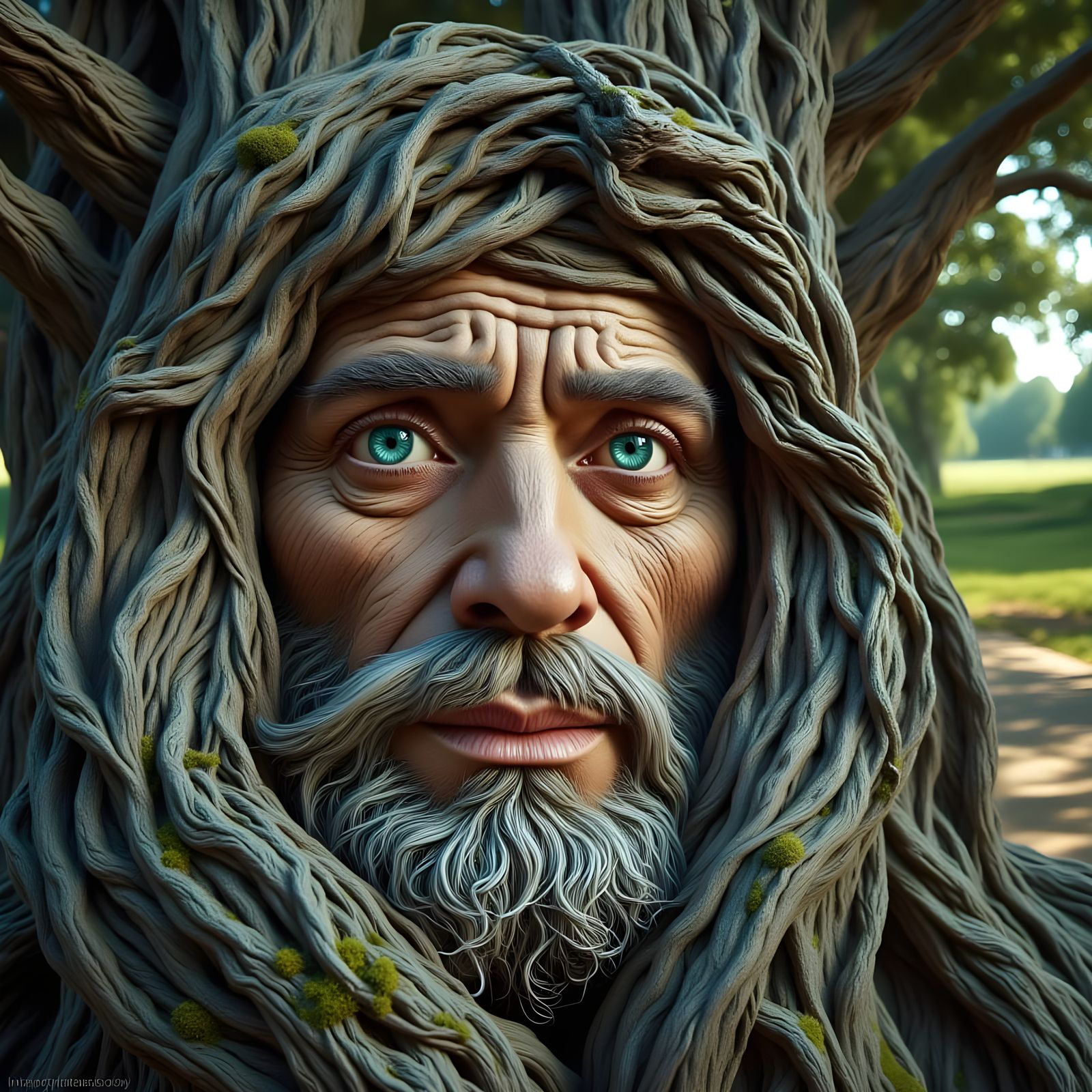 Hyperrealistic Ancient Oak Tree Trunk Close-Up