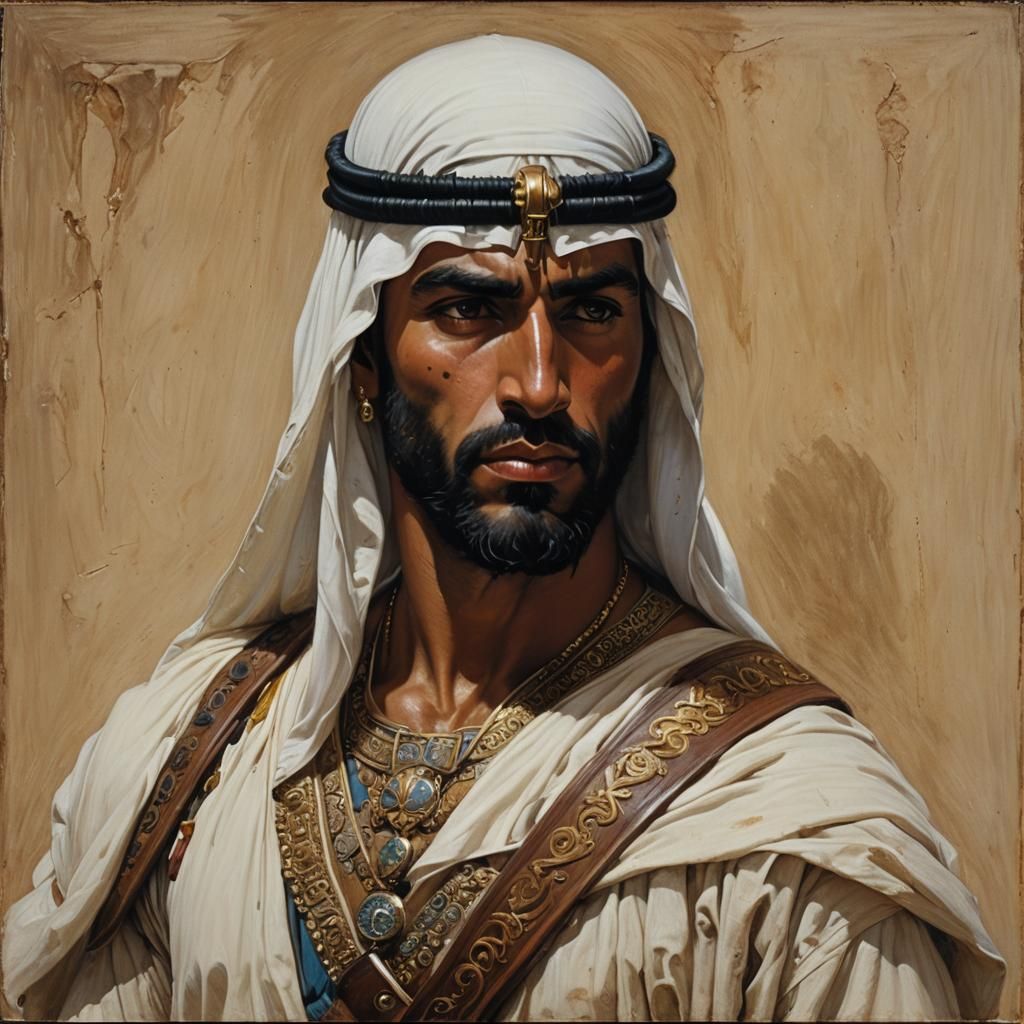 Arabian Warrior Portrait in Oil Painting Style
