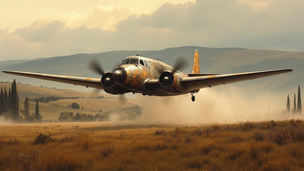 1940s Plane Takes Off at Dawn