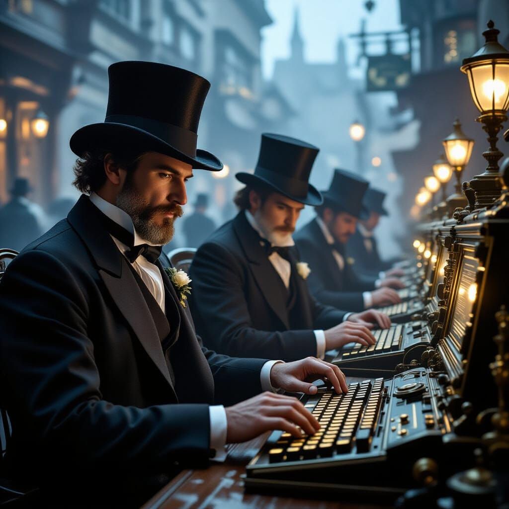 Steampunk Victorian Internet Cafe with Brass Computers