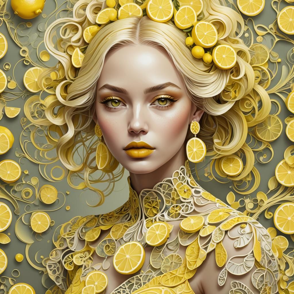 Girl with Lemon: Abstract Vector Fractal Art