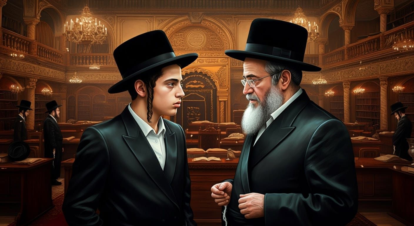Realistic Comic Art of Hasidic Students in Study Hall