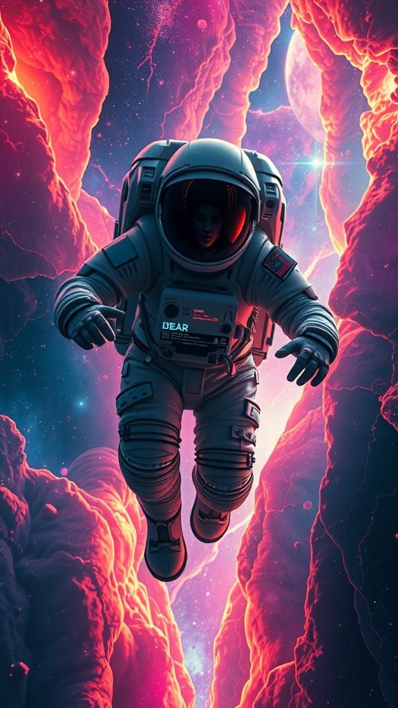 The astronaut, clad in a high-tech, slightly battle-worn spa...