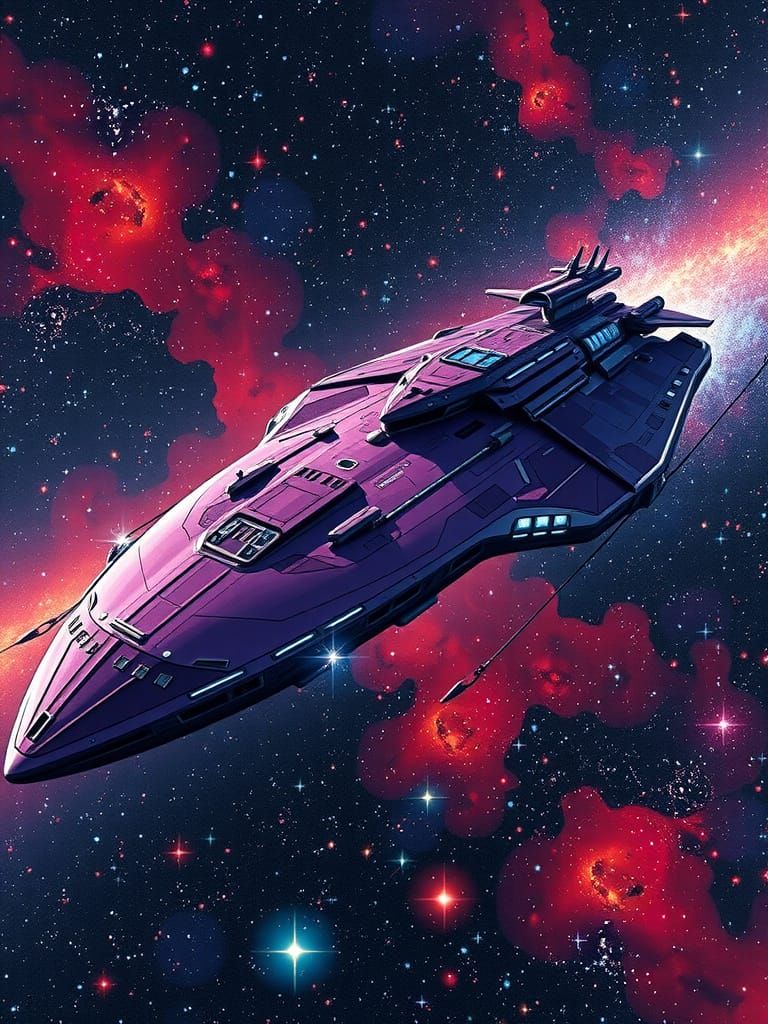 Majestic Interstellar Battleship in Deep Space Starfield