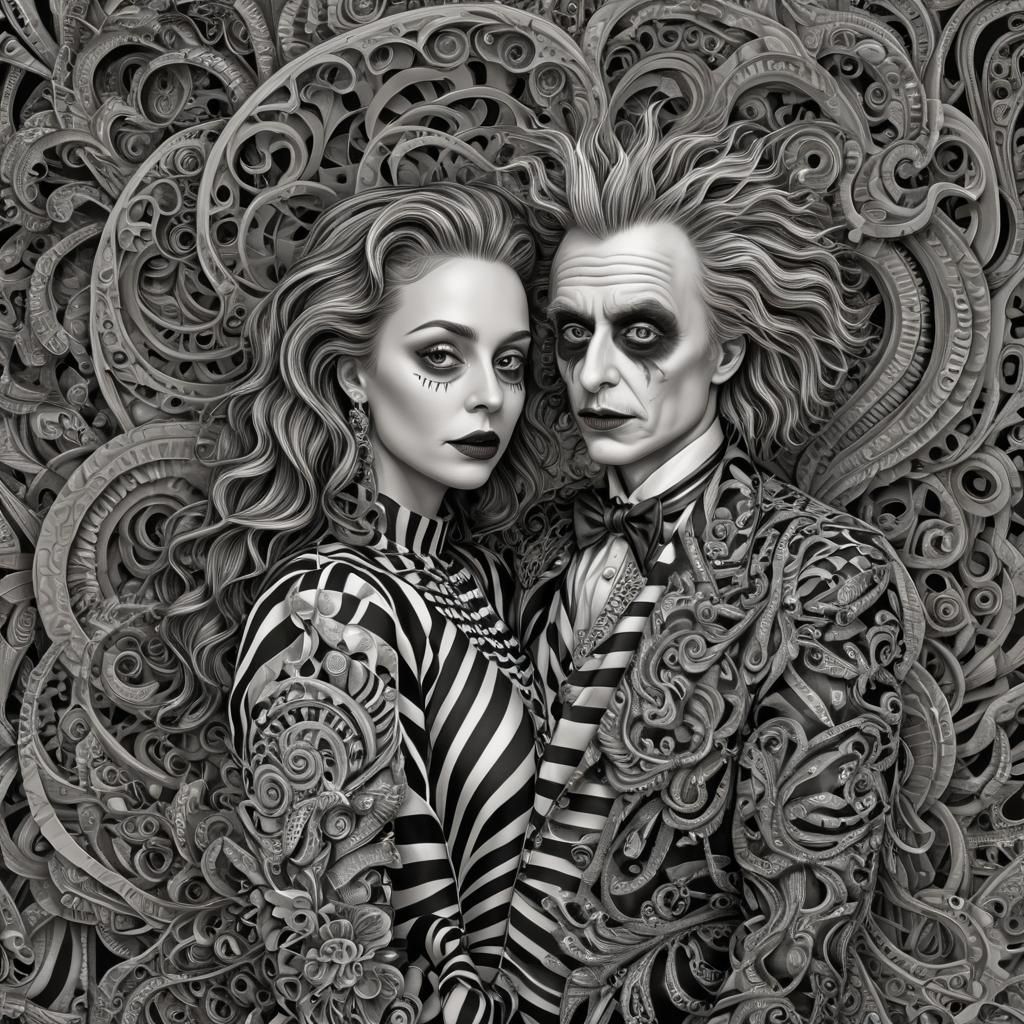 Beetlejuice and Lydia in Abstract Vector Art