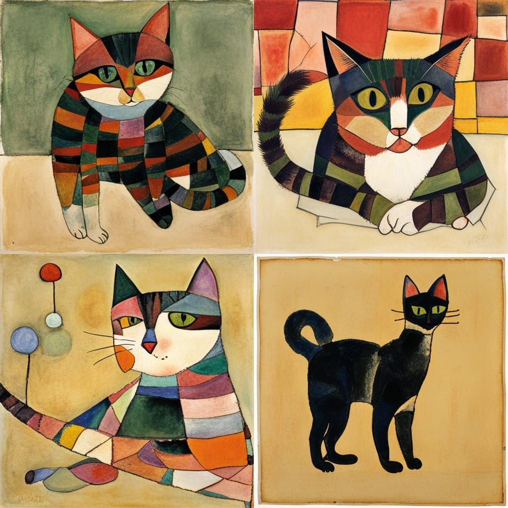 Abstract Cat Art: Klee and Schiele Inspired