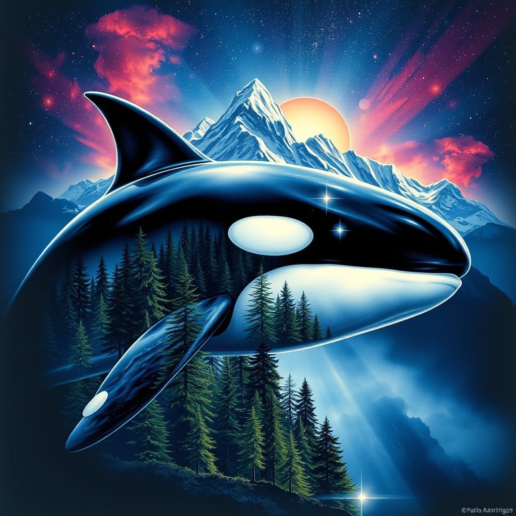 Majestic Cosmic Whale in Shimmering Black