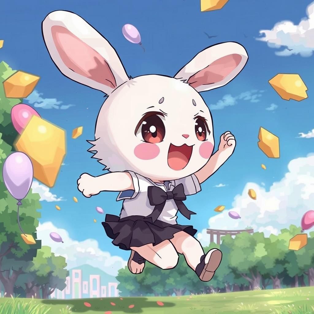 Cute Chibi Rabbit Jumping: Anime Style