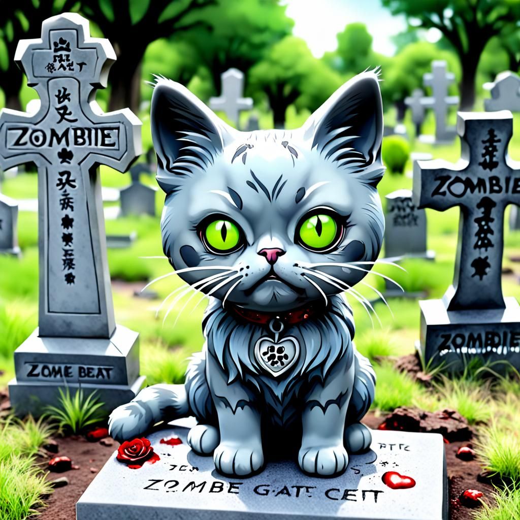 Zombie Gray Cat from Pet Cemetery in Chibi Style