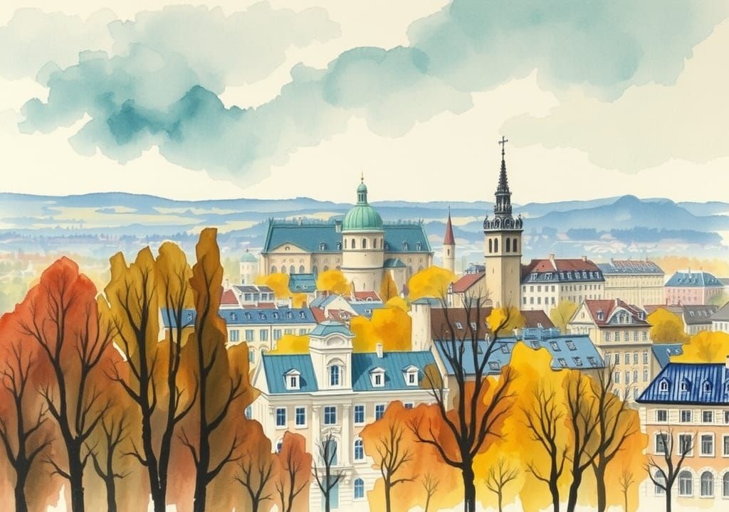 Autumn Cityscape in Expressionist Watercolor