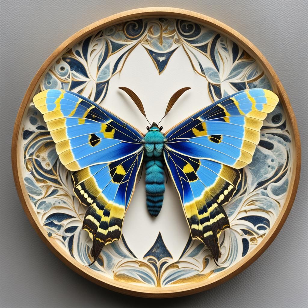 Blue, Gold, and White Lunar Moth