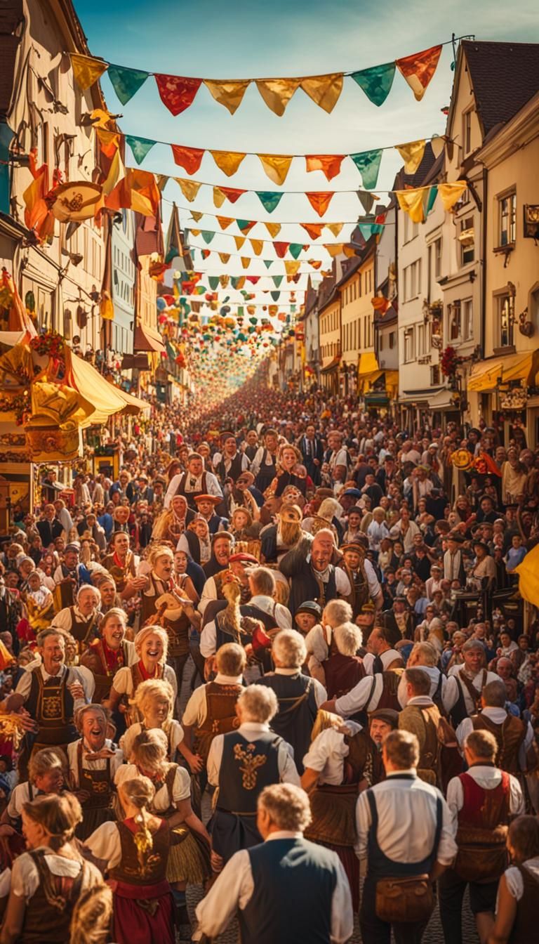 Oktoberfest Parade in Folk Art Style