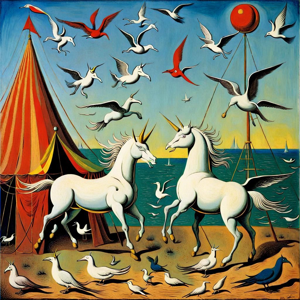 Surreal Circus Unicorns and Seagulls