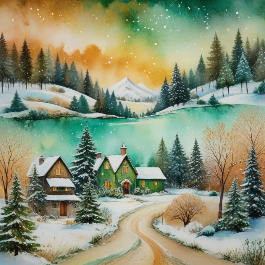 Enchanted Winter Wonderland in Vibrant Alcohol Ink