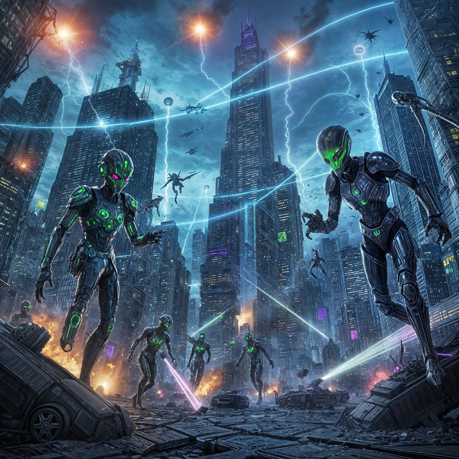 City Under Neon Sky Alien Invasion