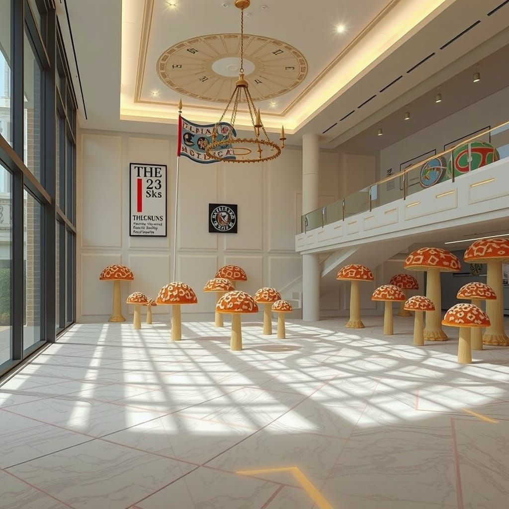 Surrealistic Modernist Metropolis with Hyperreal Mushrooms a...