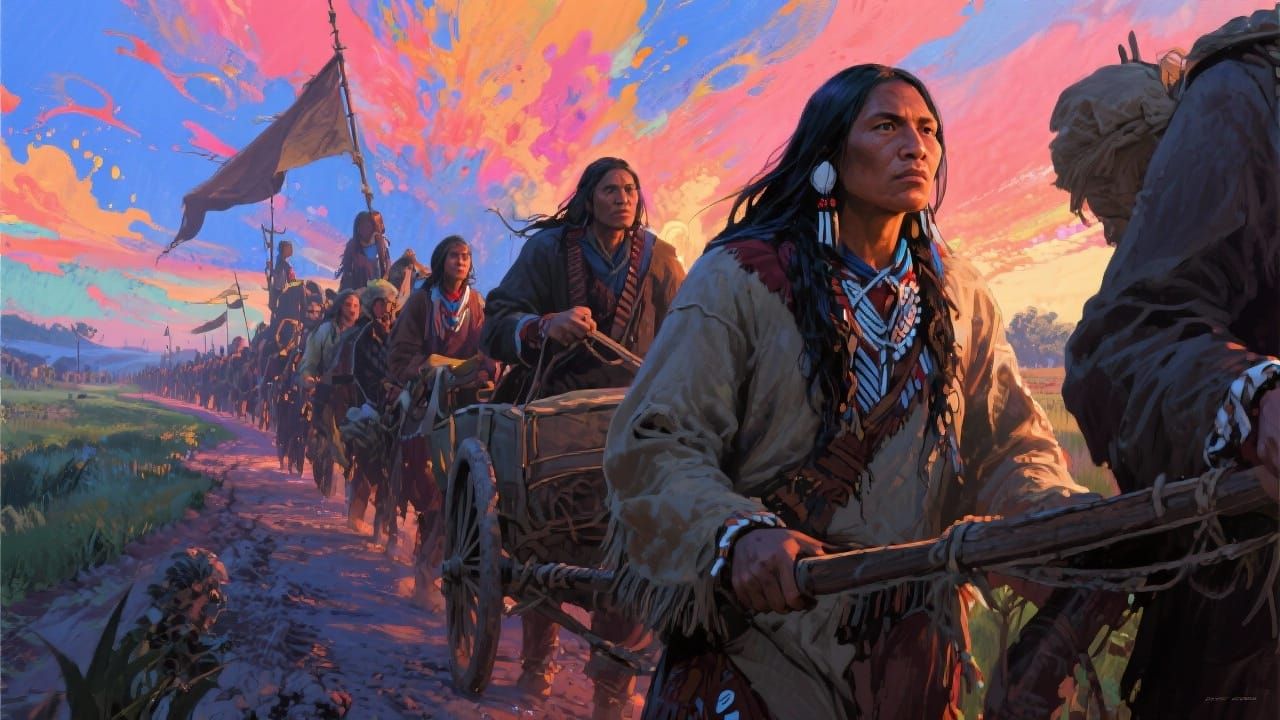 Cherokee Trail of Tears 1830 Depicted in Hyper-Realistic Mat...