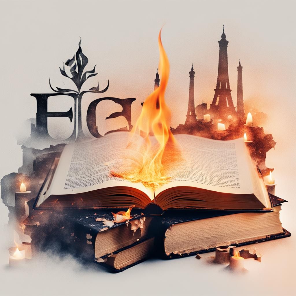 Burning Book and Candles Double Exposure