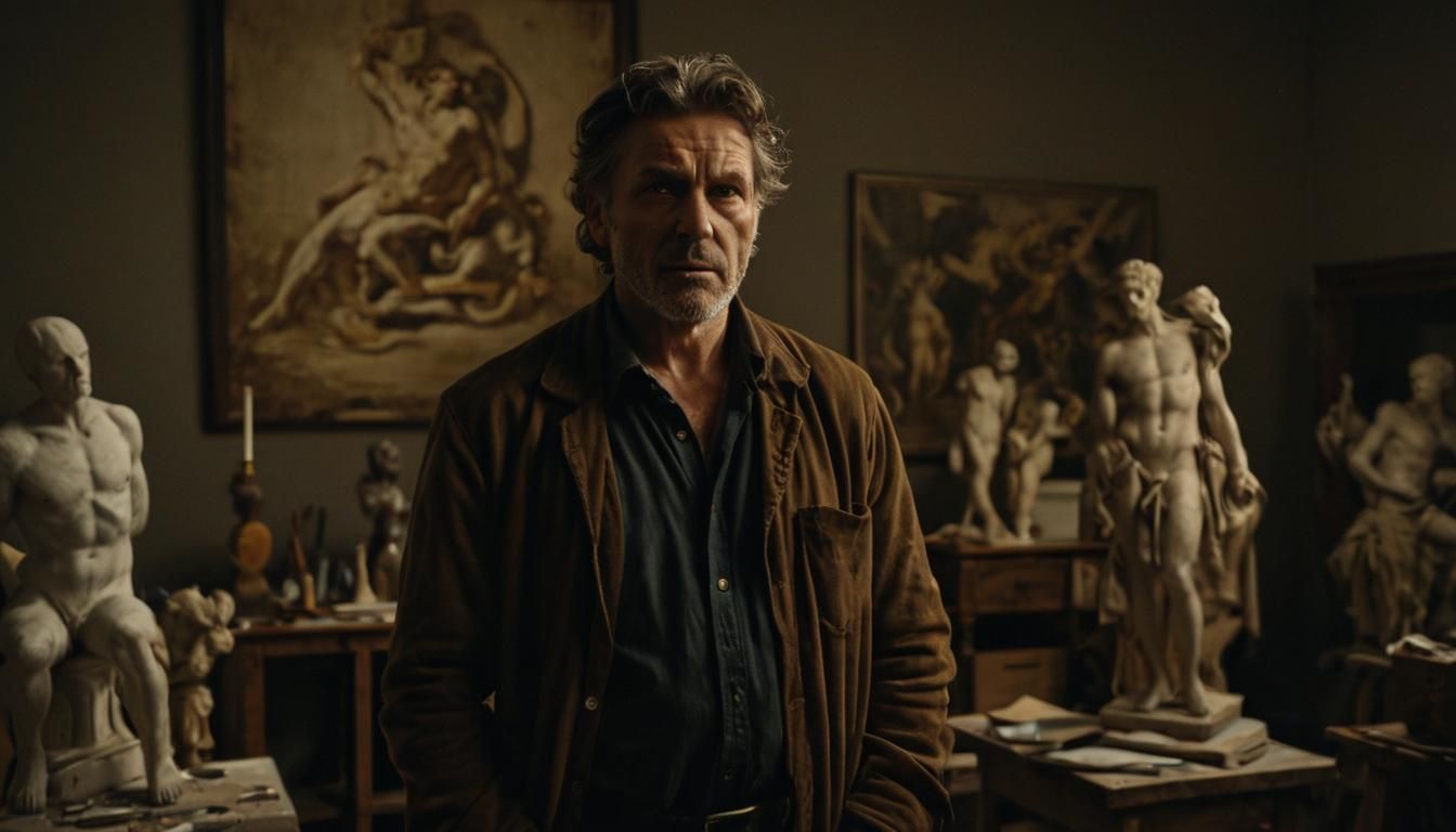 Michelangelo in Dimly Lit Studio: Renaissance Portrait