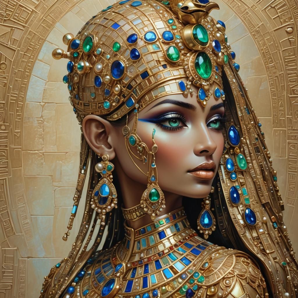 Iridescent Egyptian Queen with Gems in Profile