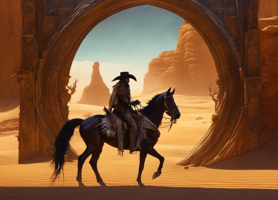Skeletal Cowboy and Mystical Desert Portal