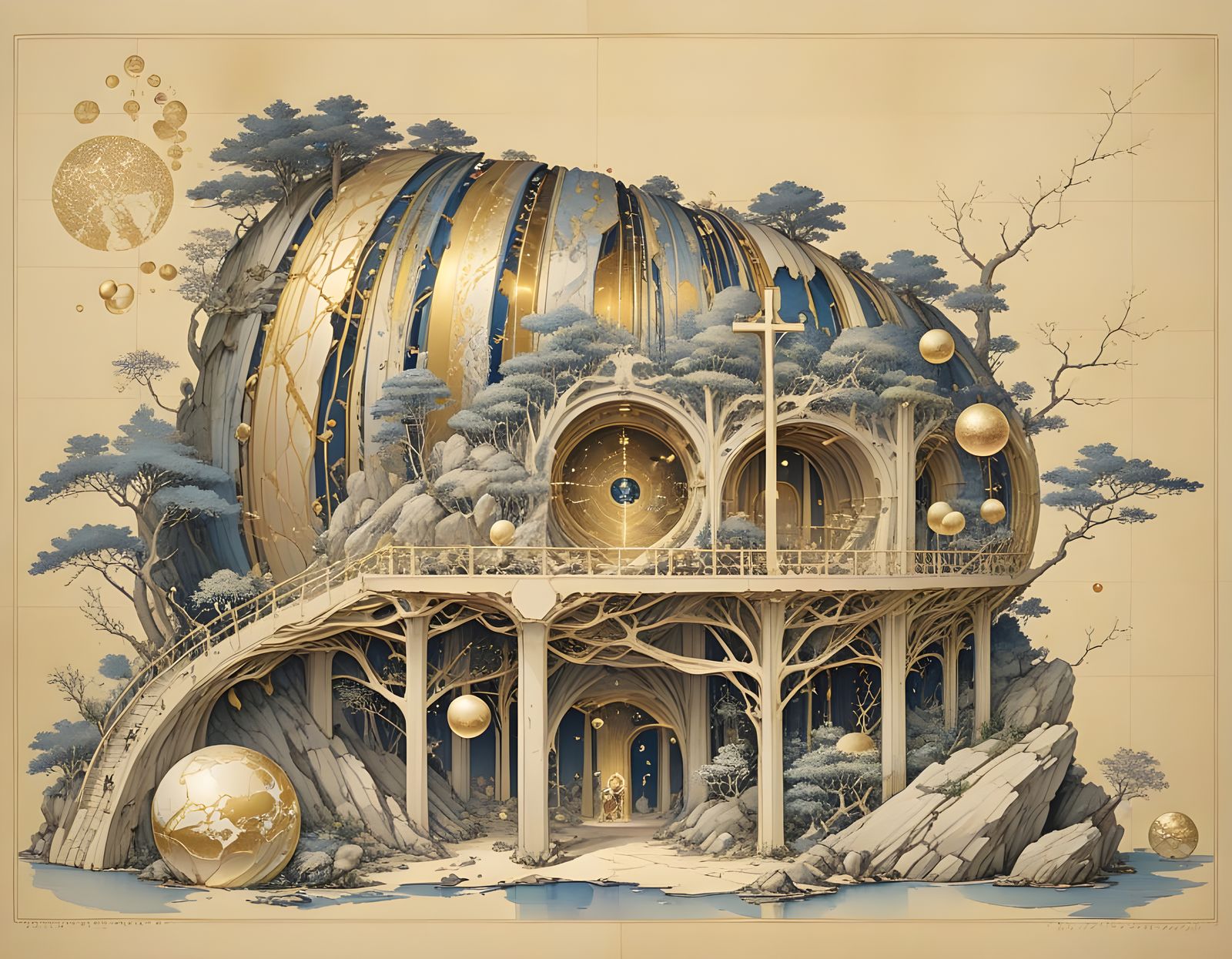 Kintsugi Style Cave Digger Machine Cross-Section