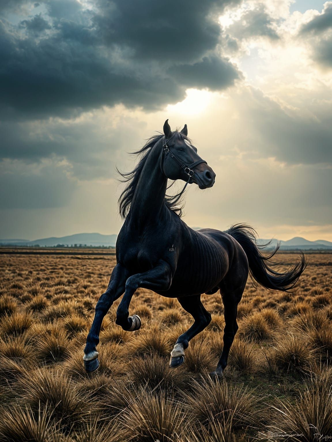 Hyper Realistic Horse Running Free with Dramatic Lighting