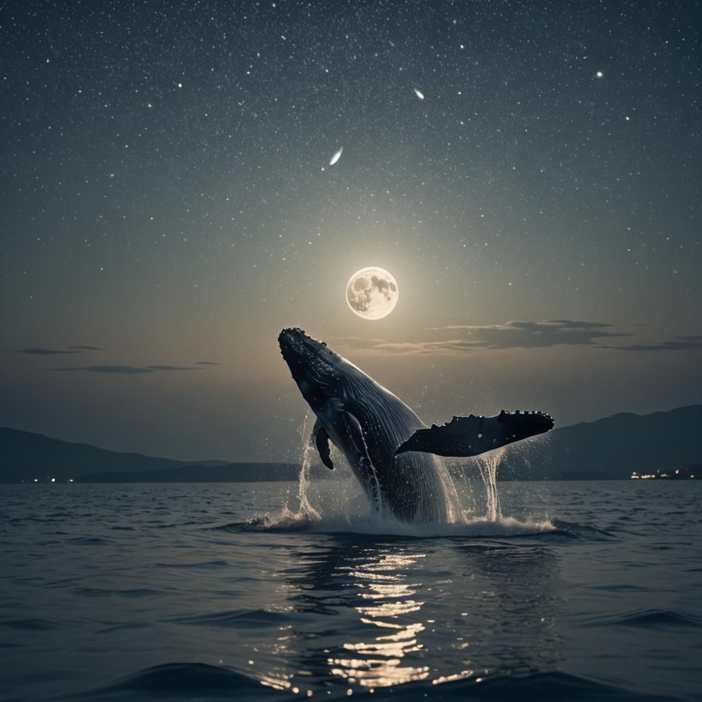 Humpback Whale Leaps Under Moonlight: Cinematic Night