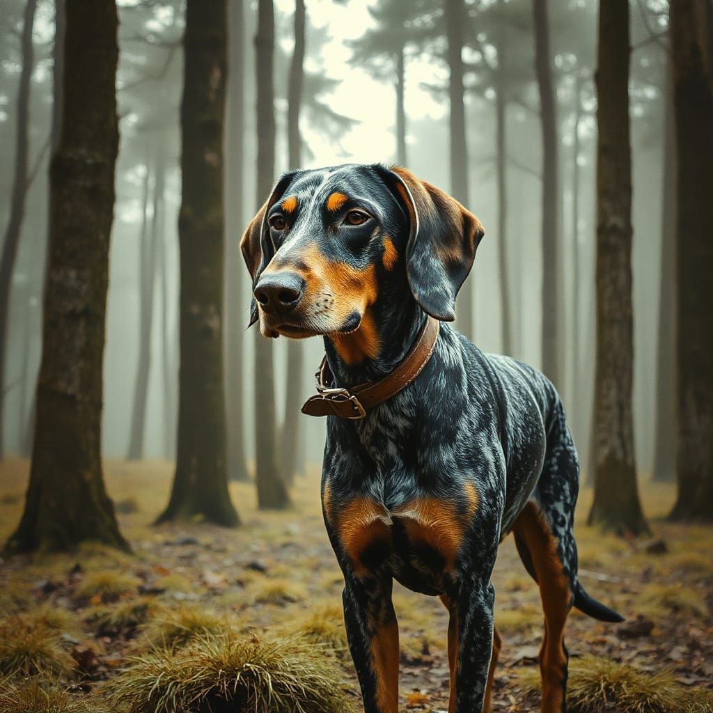 Blue Tic Coonhound in Misty Forest Art