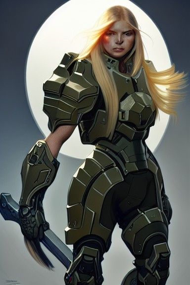 Futuristic Soldier with Sword in Cyberpunk Style