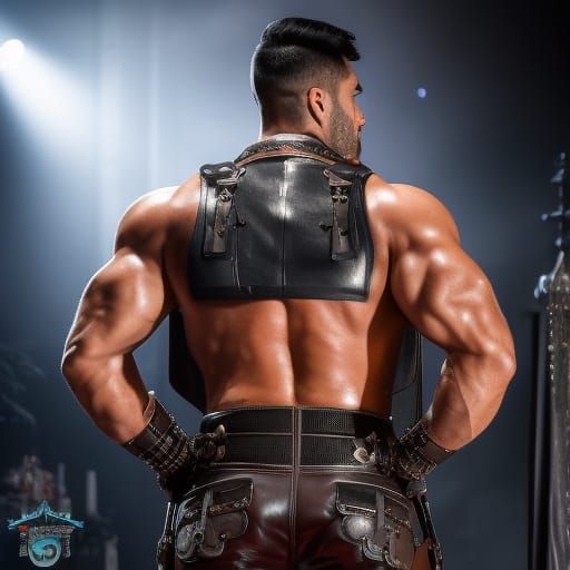 Hyperrealistic Leather Clad Muscle Man with Piercings