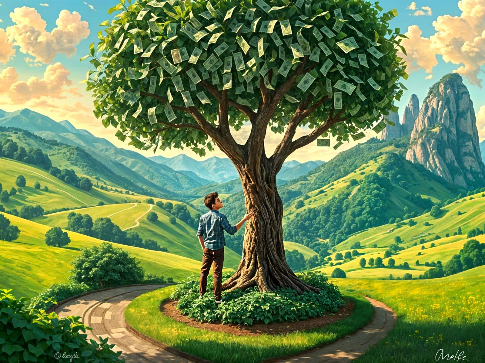 A Young Man Discovers a Dollar Bill Tree on a Distant Hillsi...
