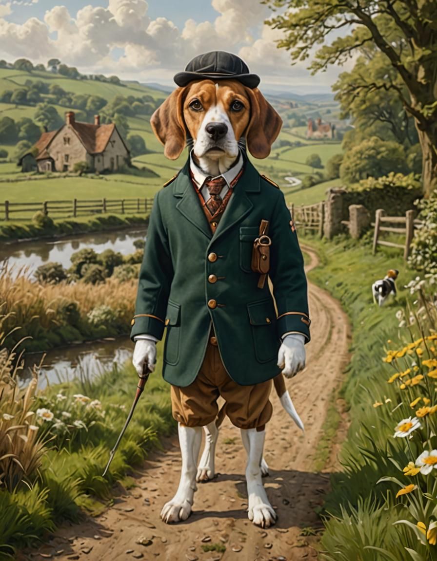 Anthropomorphic Beagle Dog in Hunting Suit