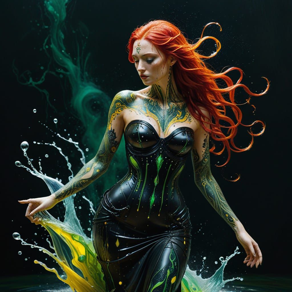 Surreal Water Goddess with Fiery Hair