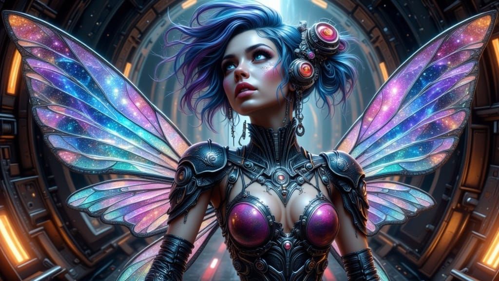 Cyborg Fairy Punk Astronaut in Retro Rocket