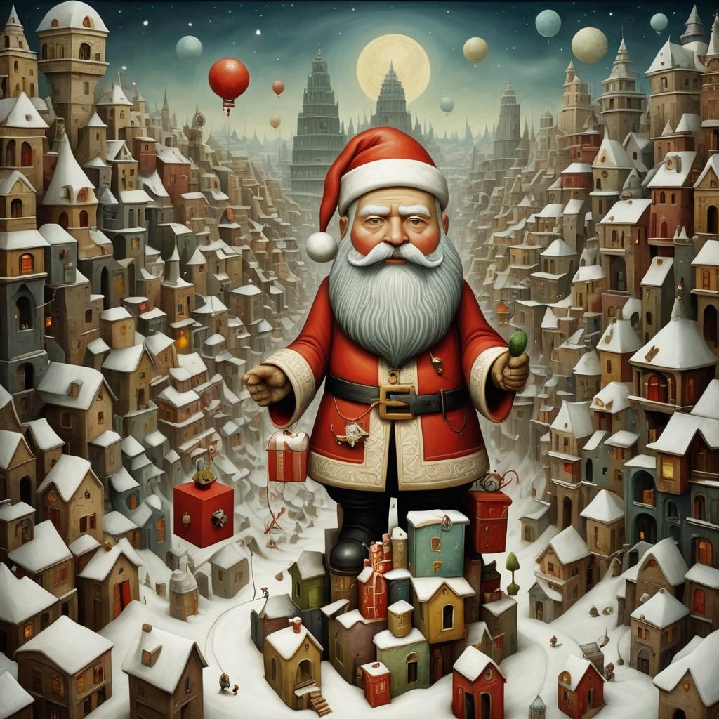 Surreal Giant Santa Claus in Odd Places