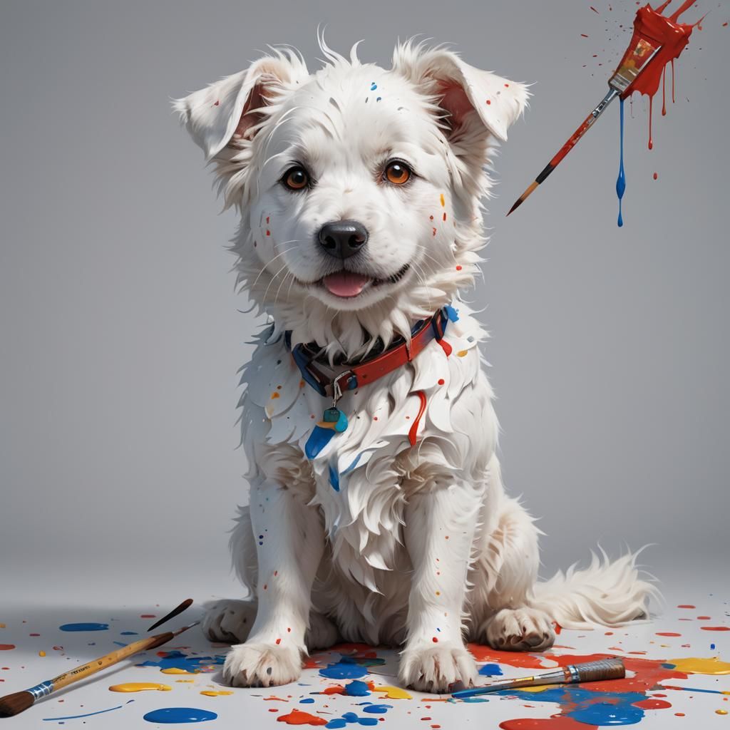 Cute Dog with Paintbrush in Anime Style