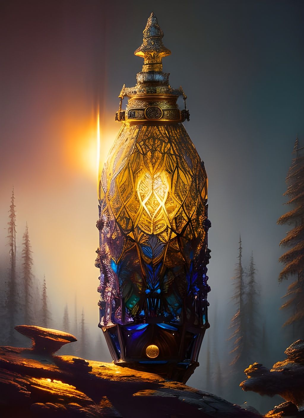 Magic Bottle with Iridescent Lightning, Hyperrealistic Art
