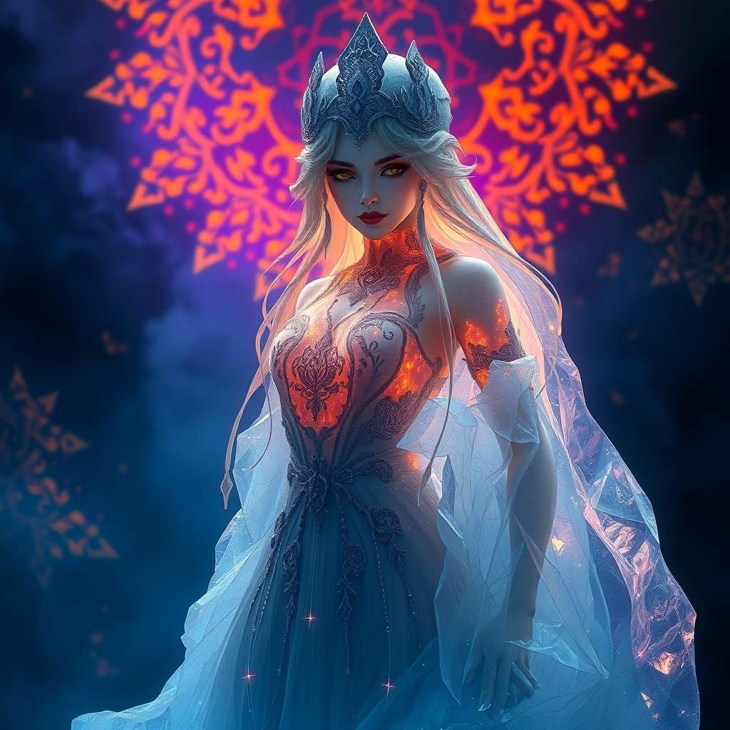Crystalline Female Silhouette in Detailed Fantasy Art