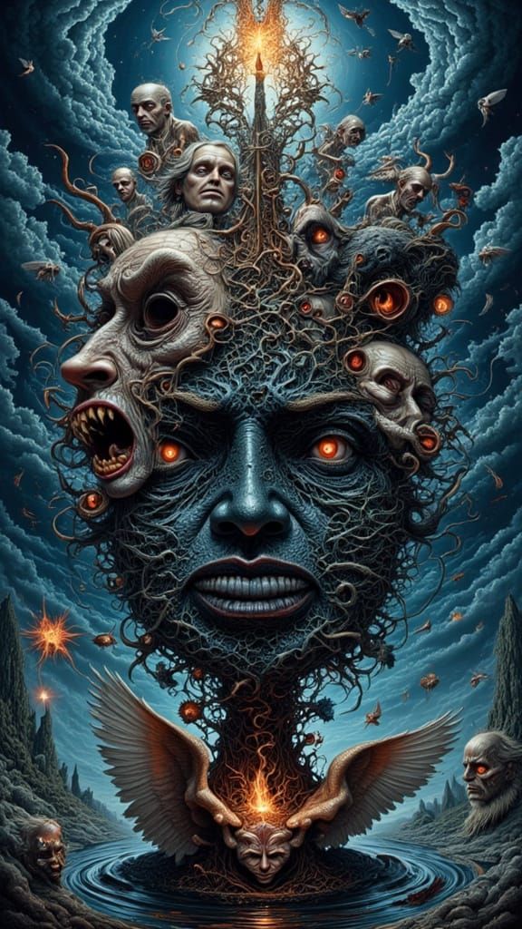 Mindscape of Emotions: Faces Growing from a Serene Face