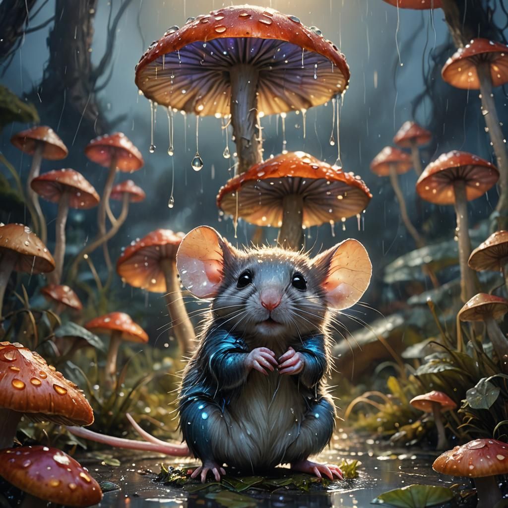 Mouse Under Mushroom: Whimsical Fantasy Art