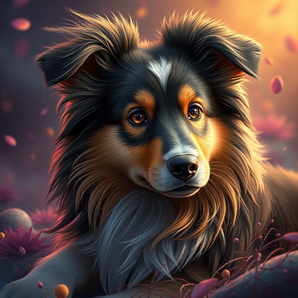 Cuddly Sheltie Dog in Detailed Matte Painting Style