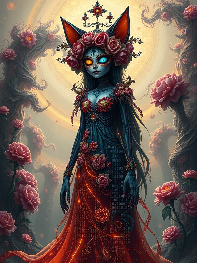Regal Catrina of Data in Ethereal Landscape
