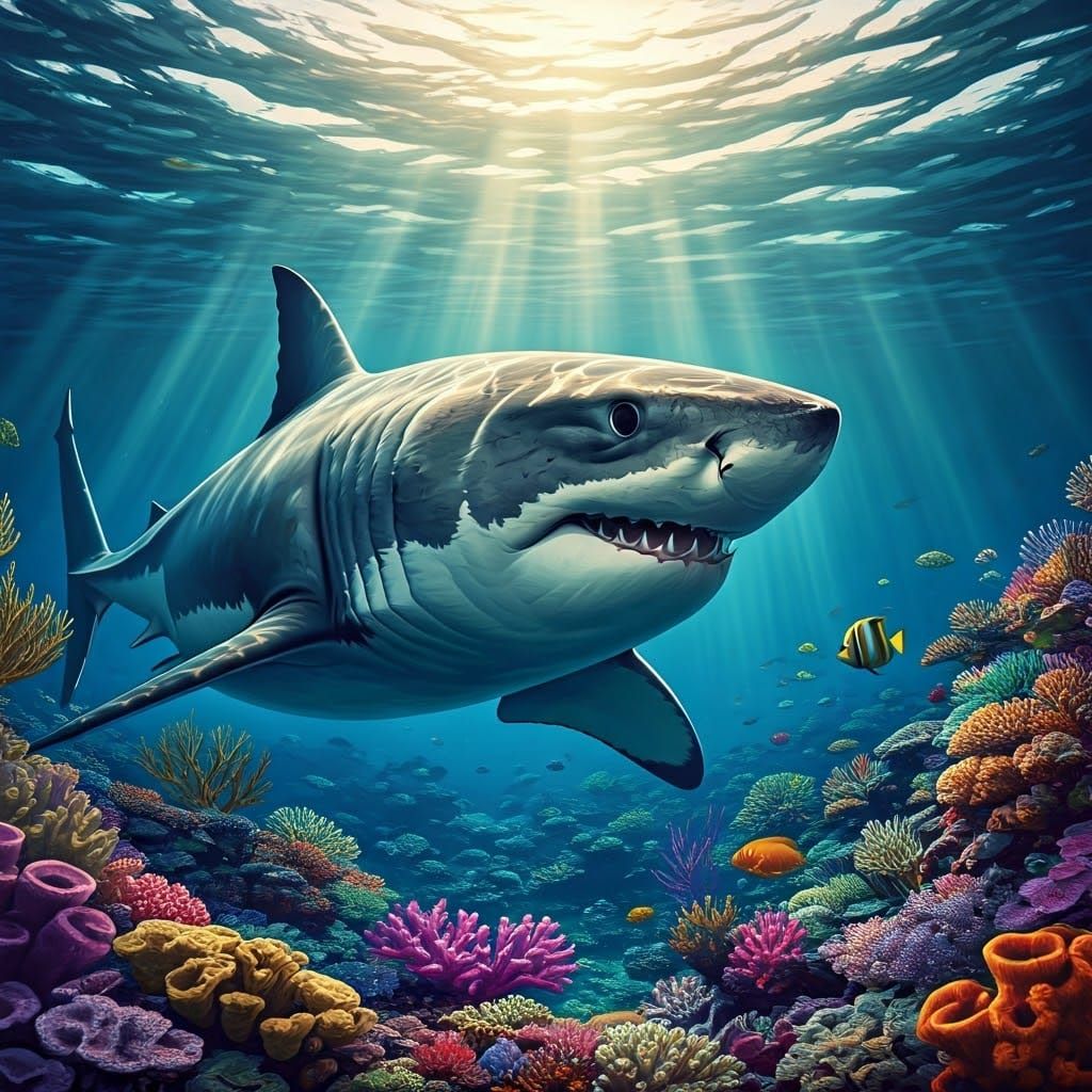 Great White Shark in Tropical Paradise