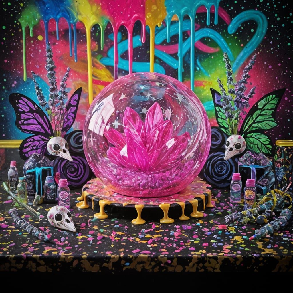 Pink Glittery Crystal Ball Cake: Fairycore Graffiti Art