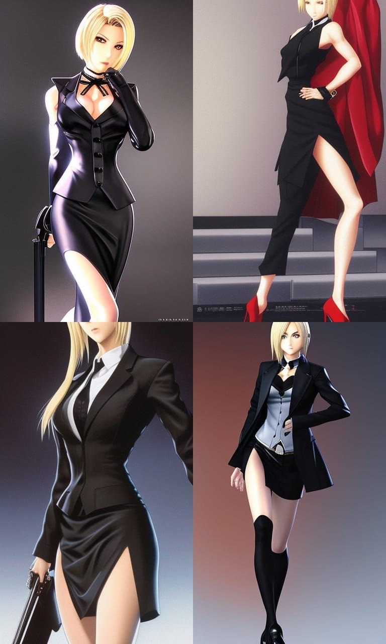 Stylish Woman in Black Suit, Artgerm Style